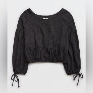 Aerie Dark Gray Cropped Sweatshirt with Tie Cuffs